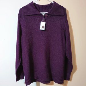 NWT~Croft & Barrow's Pull-on Acrylic 1/4 Button Front Sweater w/ Ribbed Trimming